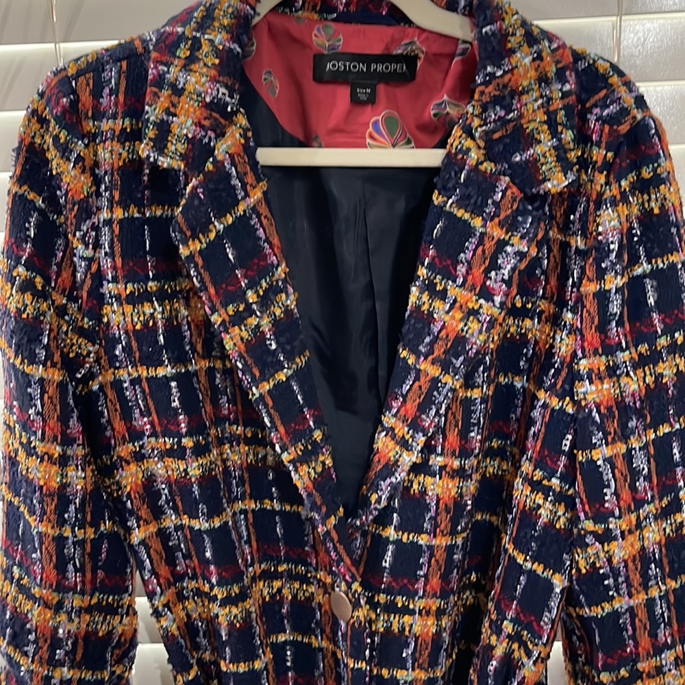 Boston proper jacket with belt tie and two button front.never worn!
